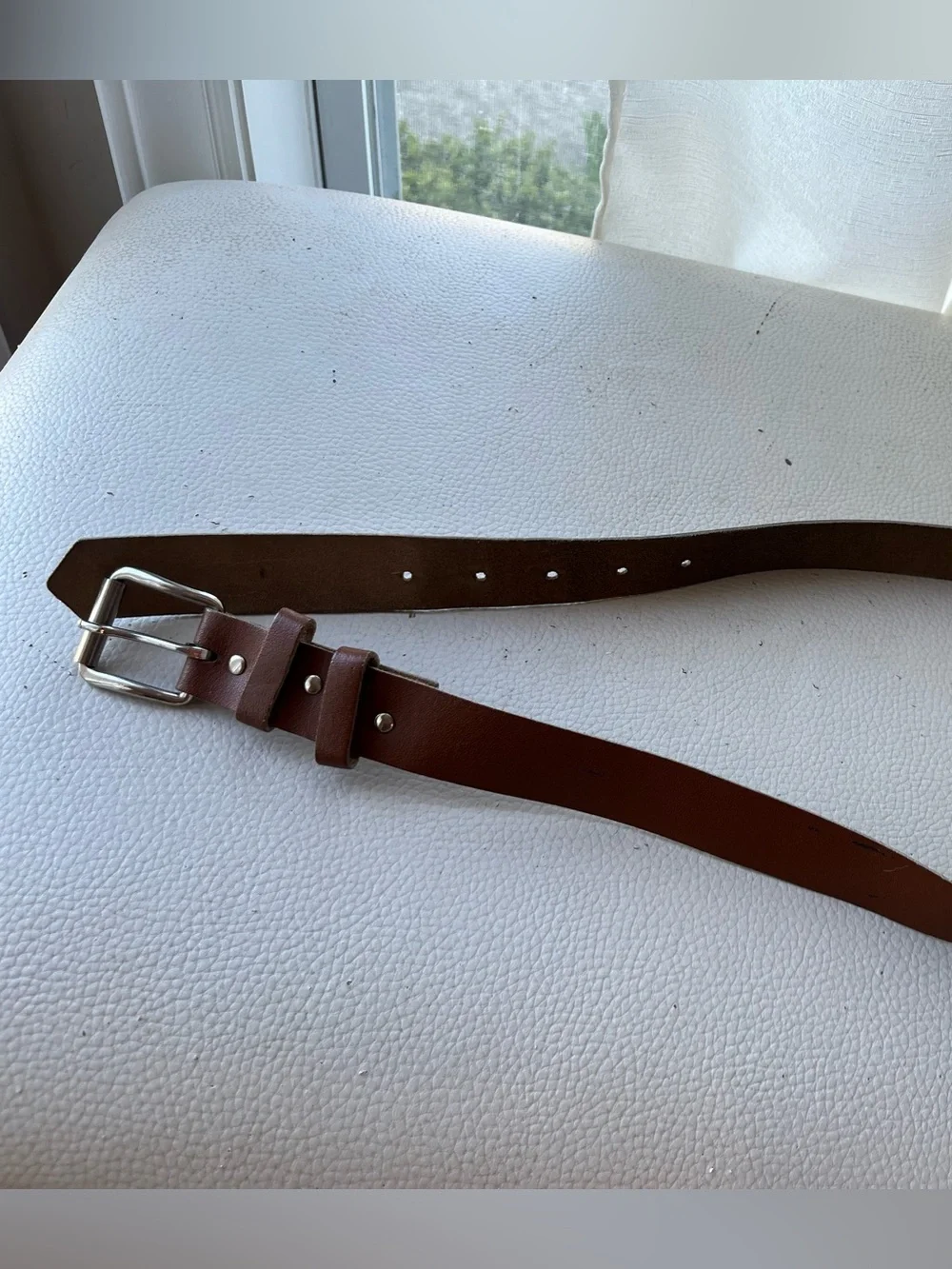 Set of 2 youth girls’ Brown Leather Belts, solid light brown and faux alligator